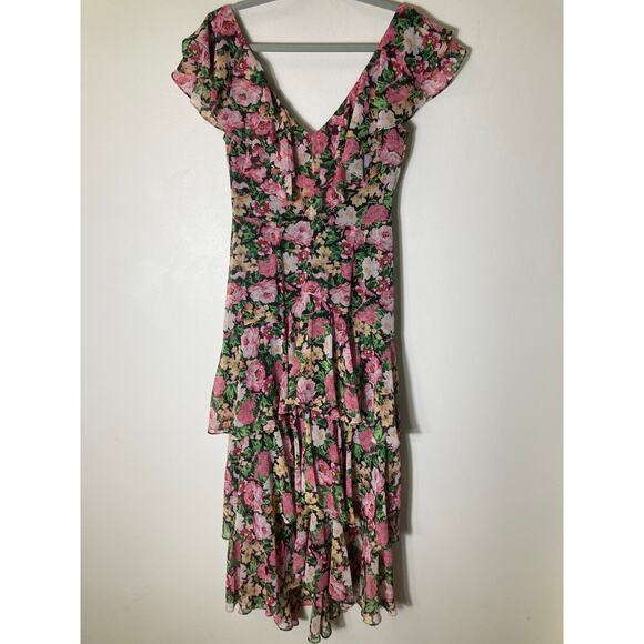 WAYF Pink Floral Flutter Sleeve Special Occasion Maxi Dress Sz S - Picture 1 of 2